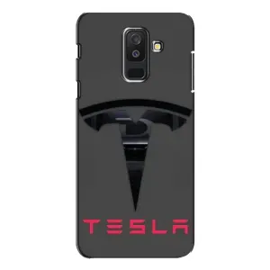 Силіконовий бампер з картинкою машини на Samsung Galaxy A6 Plus 2018 ( A605) (Logo TESLA)