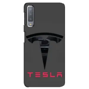 Силиконовый бампер с картинкой машины на Samsung Galaxy A7-2018, A750 (Logo TESLA)