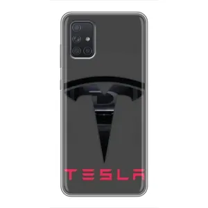 Силиконовый бампер с картинкой машины на Samsung Galaxy A71 (A715) (Logo TESLA)