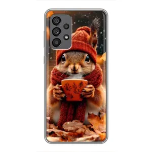 Печатный чехол «Зверята с кофе» для Samsung Galaxy A73 (5G) (Белка с кофе)