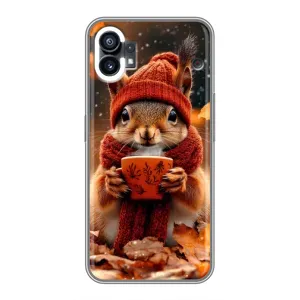 Печатный чехол «Зверята с кофе» для Samsung Galaxy F07 (Белка с кофе)