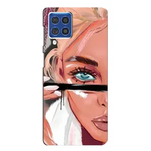 Силиконовый Чехол на Samsung Galaxy F62 с картинкой Стильных Девушек (Девушка и ресницы)