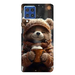 Друкований чохол 'Звірята з кавою' для Samsung Galaxy F62 (Ведмедик з кавою)