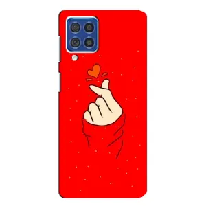 Чехлы (Знак сердечка) на Samsung Galaxy F62 (Сердце на красном)