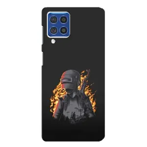 Силиконовый чехол с картинкой "Герой Pubg" на Samsung Galaxy F62 (В огне)