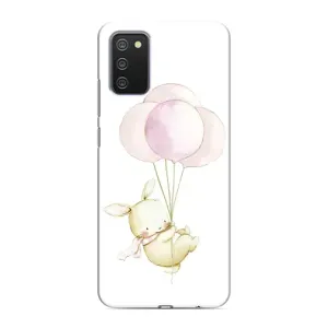 Силиконовый бампер с картинкой животных для Samsung Galaxy M02s (Кролик и шарики)