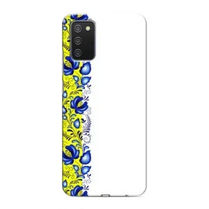 Силиконовый Чехол на Samsung Galaxy M02s с картинкой Вышиванки (Желто-синяя вышиванка)