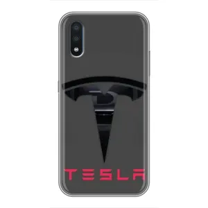 Силиконовый бампер с картинкой машины на Samsung Galaxy M10 (M105) (Logo TESLA)