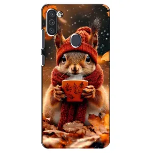 Печатный чехол «Зверята с кофе» для Samsung Galaxy M11 (Белка с кофе)