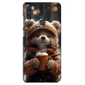 Печатный чехол «Зверята с кофе» для Samsung Galaxy M11 (Медвежонок с кофе)