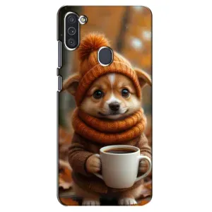 Печатный чехол «Зверята с кофе» для Samsung Galaxy M11 (Собачка с кофе)