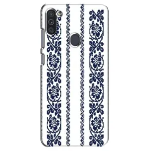 Силиконовый Чехол на Samsung Galaxy M11 с картинкой Вышиванки (Синяя вышиванка)