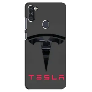 Силиконовый бампер с картинкой машины на Samsung Galaxy M11 (Logo TESLA)