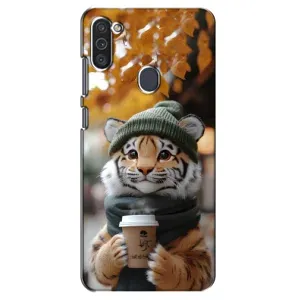 Печатный чехол «Зверята с кофе» для Samsung Galaxy M11 (Тигр с кофе)