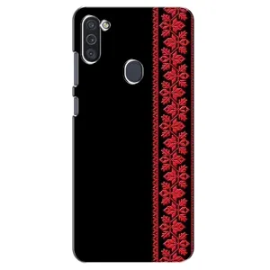 Силиконовый Чехол на Samsung Galaxy M11 с картинкой Вышиванки (Вышиванка на черном)