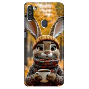Печатный чехол «Зверята с кофе» для Samsung Galaxy M11 (Зайчик с кофе)
