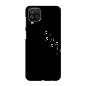 Чехол с картинками на черном фоне для Samsung Galaxy M12 (Ноты)