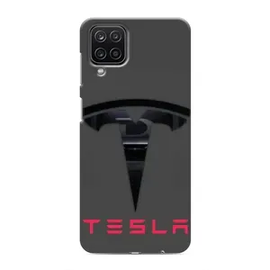 Силиконовый бампер с картинкой машины на Samsung Galaxy M12 (Logo TESLA)