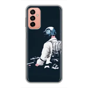 Силиконовый чехол с картинкой "Герой Pubg" на Samsung Galaxy M13 (В экиперовке)