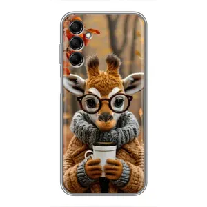 Печатный чехол «Зверята с кофе» для Samsung Galaxy M14 (M146) (Жираф с кофе)