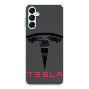 Силіконовий бампер з картинкою машини на Samsung Galaxy M16 (Logo TESLA)
