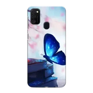 Силиконовый бампер с картинкой животных для Samsung Galaxy M21 (Бабочка синяя)
