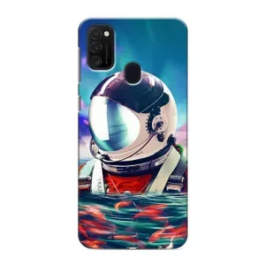 Силиконовый Чехол с принтом "Космонавты" на Samsung Galaxy M21 (Космонавт в воде)