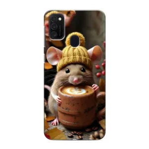 Печатный чехол «Зверята с кофе» для Samsung Galaxy M21 (Мышка с кофе)