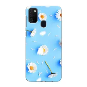 Чехол с Цветами для Samsung Galaxy M21 (ромашки на голубом)