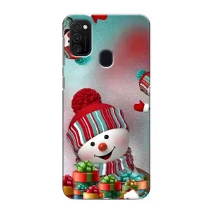 Чехлы на Новый Год Samsung Galaxy M21 (Снеговик в шапке)