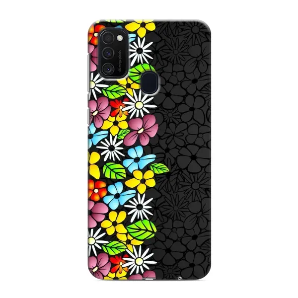 Чехол с рисунком «Яркие цветы на черном» для Samsung Galaxy M21