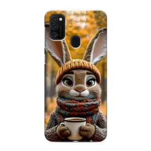 Печатный чехол «Зверята с кофе» для Samsung Galaxy M21 (Зайчик с кофе)