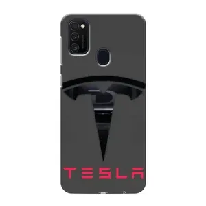 Силіконовий бампер з картинкою машини на Samsung Galaxy M21s (Logo TESLA)