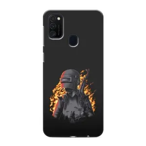 Силиконовый чехол с картинкой "Герой Pubg" на Samsung Galaxy M21s (В огне)