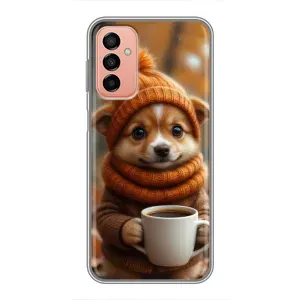 Печатный чехол «Зверята с кофе» для Samsung Galaxy M23 (5G) (Собачка с кофе)