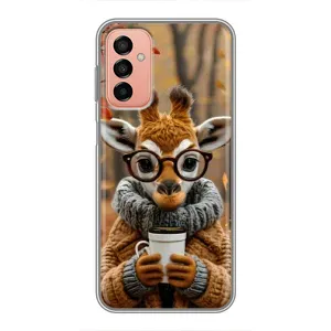 Печатный чехол «Зверята с кофе» для Samsung Galaxy M23 (5G) (Жираф с кофе)