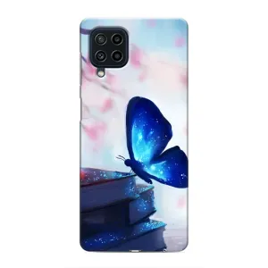 Силиконовый бампер с картинкой животных для Samsung Galaxy M32 (Бабочка синяя)