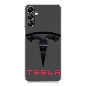 Силиконовый бампер с картинкой машины на Samsung Galaxy M35 5G (Logo TESLA)