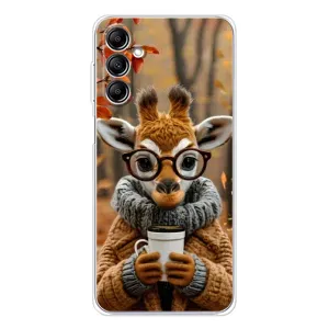 Печатный чехол «Зверята с кофе» для Samsung Galaxy M36 5G (Жираф с кофе)