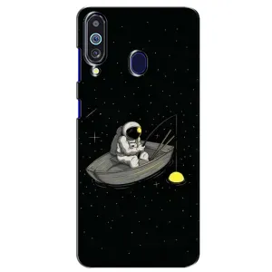 Силиконовый Чехол с принтом "Космонавты" на Samsung Galaxy M40 (Космонавт на рыбалке)