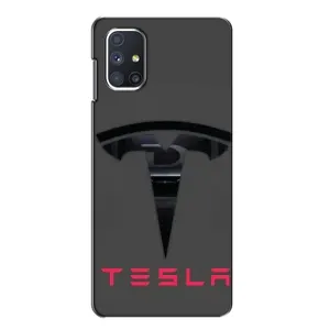 Силиконовый бампер с картинкой машины на Samsung Galaxy M51 (Logo TESLA)