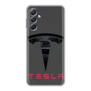 Силиконовый бампер с картинкой машины на Sansung Galaxy M54 (5G) (Logo TESLA)