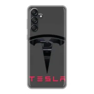 Силиконовый бампер с картинкой машины на Samsung Galaxy M55 5G (Logo TESLA)