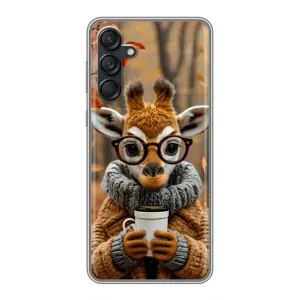 Печатный чехол «Зверята с кофе» для Samsung Galaxy M55 5G (Жираф с кофе)