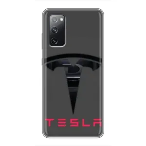 Силиконовый бампер с картинкой машины на Samsung Galaxy S20 FE (Logo TESLA)