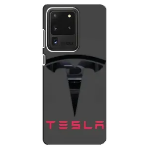 Силиконовый бампер с картинкой машины на Samsung Galaxy S20 Ultra (Logo TESLA)