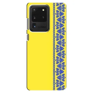 Силиконовый Чехол на Samsung Galaxy S20 Ultra (Вышиванка на желтом)