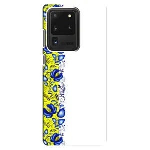 Силиконовый Чехол на Samsung Galaxy S20 Ultra с картинкой Вышиванки (Желто-синяя вышиванка)