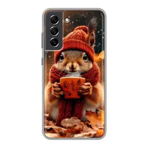 Печатный чехол «Зверята с кофе» для Samsung Galaxy S21 FE (Белка с кофе)