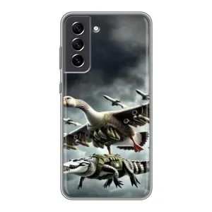 Чехол с мемами тралалело тралала для Samsung Galaxy S21 FE (Гусини и крокодило)